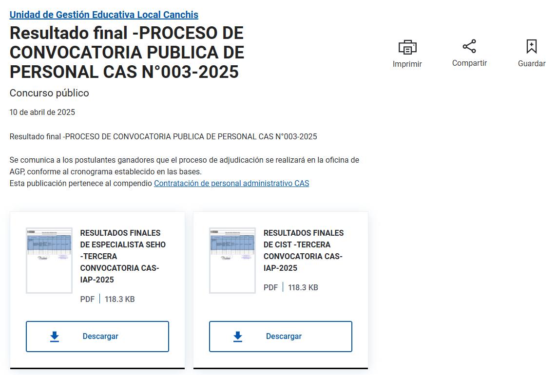 Resultado final -PROCESO DE CONVOCATORIA PUBLICA DE PERSONAL CAS N°003-2025