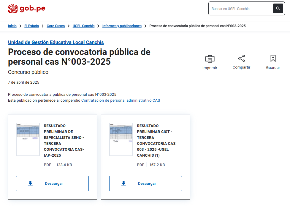 RESULTADO PRELIMINAR - Proceso de convocatoria pÃºblica de personal cas NÂ°003-2025