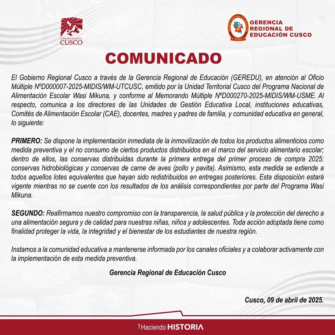 Comunicado - Gerencia regional de educación 