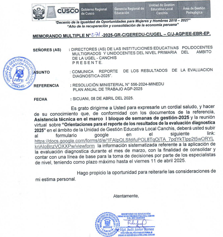Comunica reporte de los resultados de la evaluación diagnostica