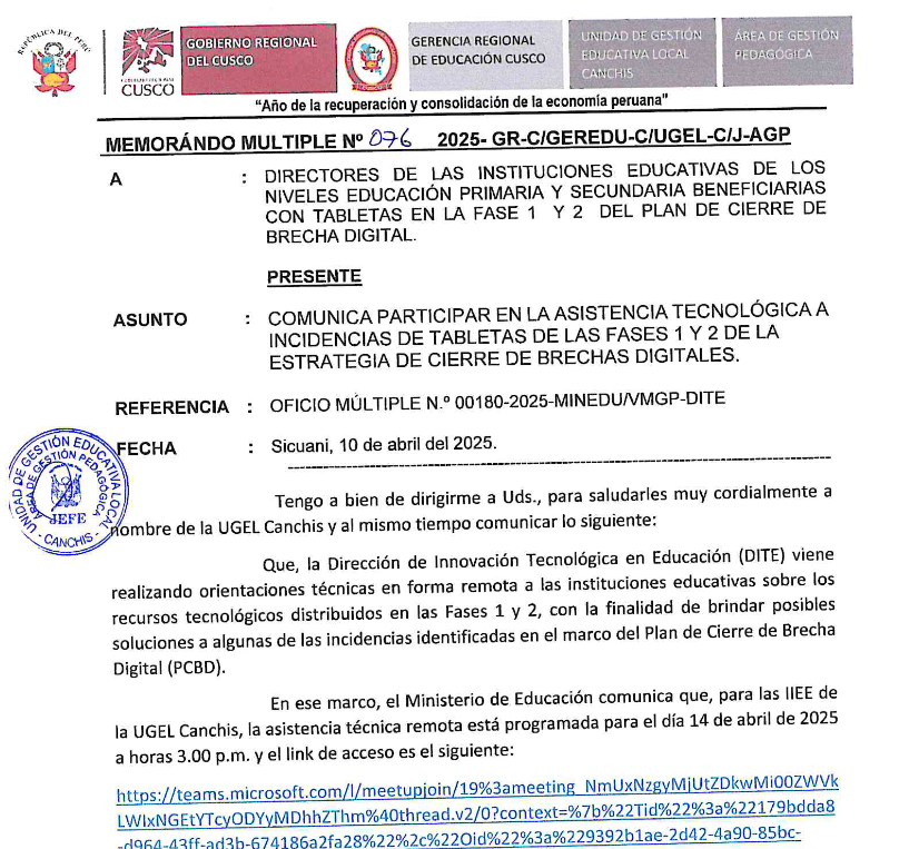 Comunica participar en la asistencia tecnológica a incidencias de tabletas de las fases 1 y 2 de la estrategia de cierre de brechas digítales