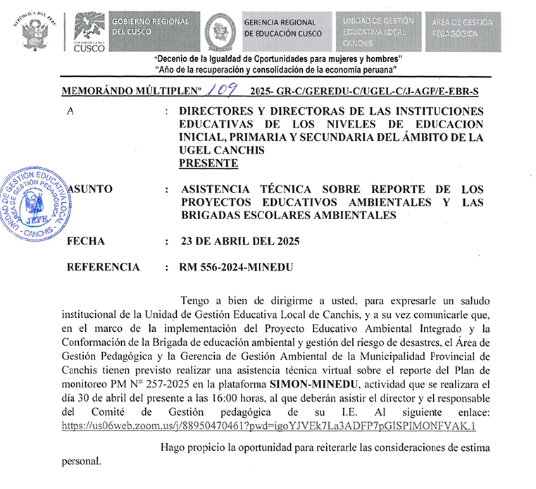 Asistencia técnica sobre reporte de los proyectos educativos ambientales y las brigadas escolares ambientales.