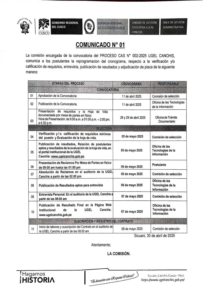 Comunicado N° 001 - 2025 CAS - 002 -2025