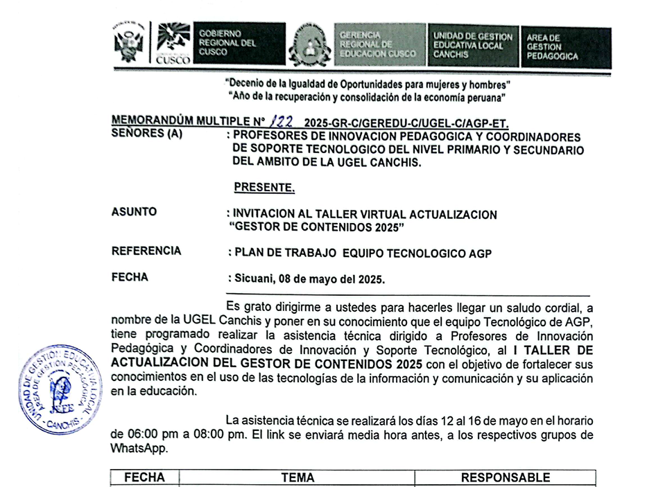 Invitación al taller virtual actualización “GESTOR DE CONTENIDOS 2025”