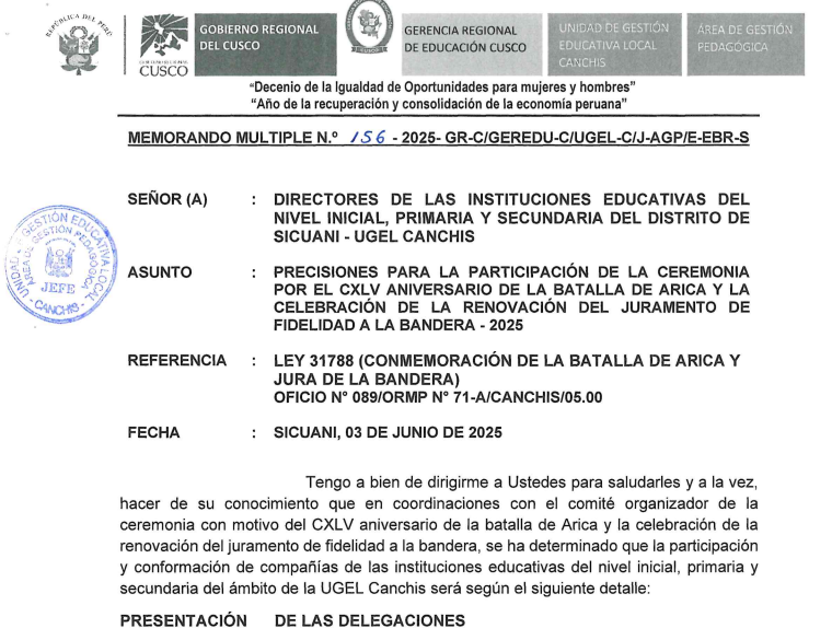 Precisiones para la participación de la ceremonia por el CXLV aniversario de la batalla de Arica y la celebración de la renovación del juramento de fidelidad a la bandera - 2025