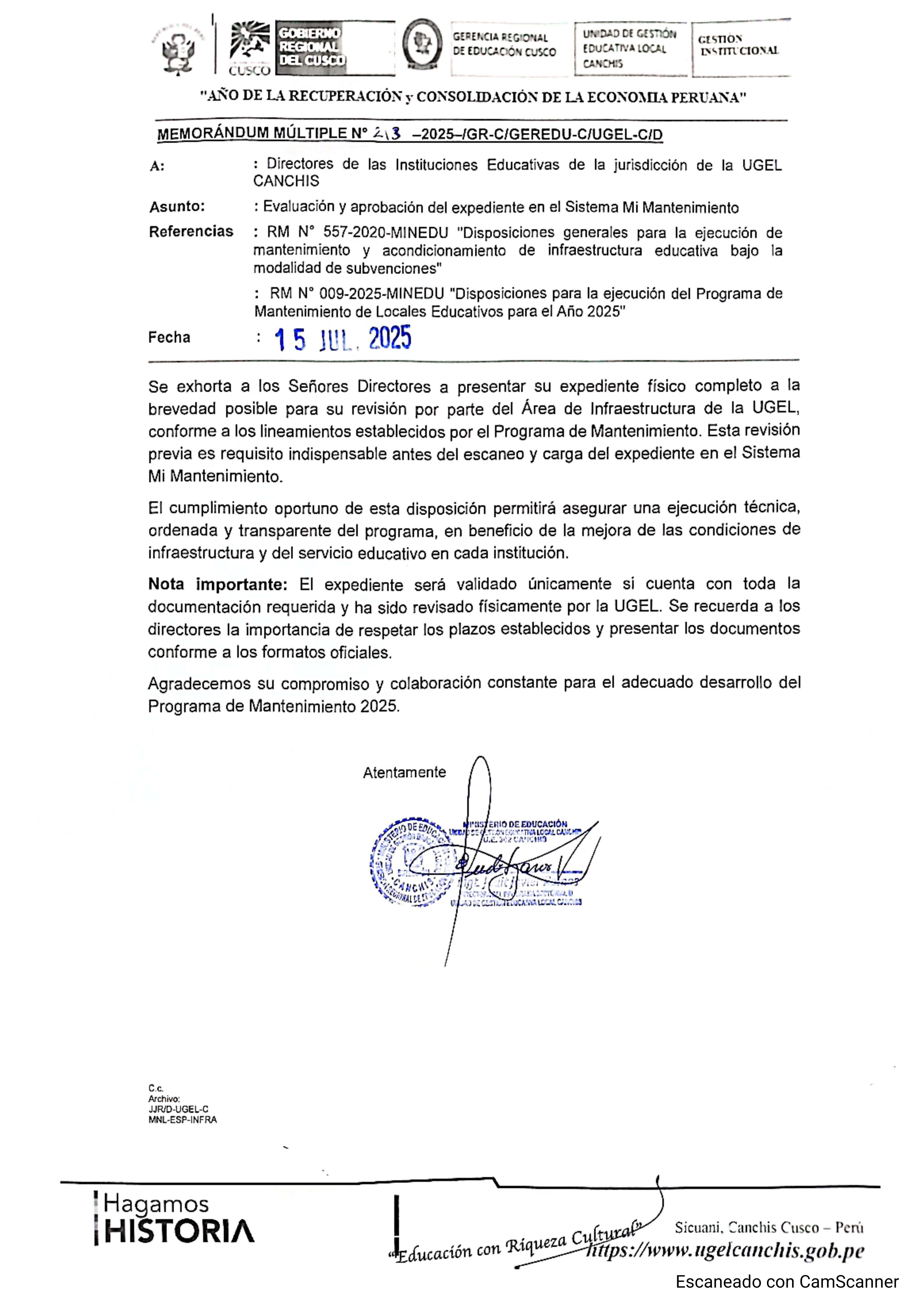 Evaluación y aprobación del expediente en el Sistema Mi Mantenimiento