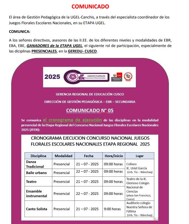 Comunicado - juegos florales escolares nacionales 2025