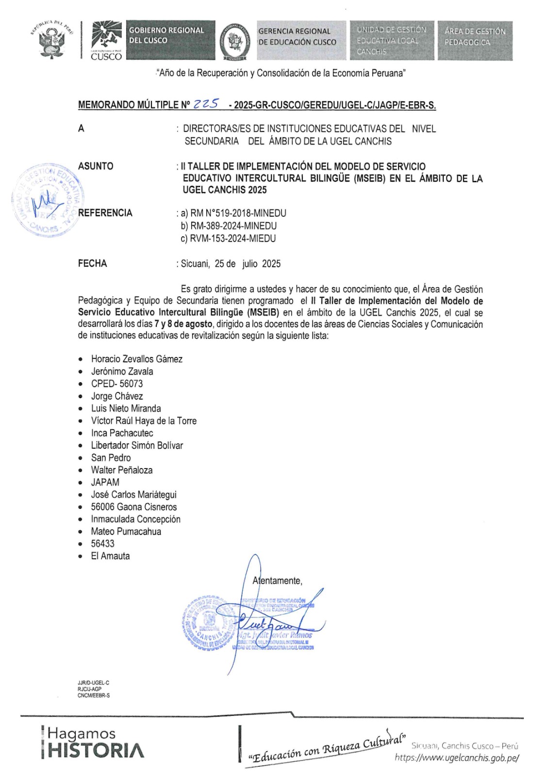 II taller de implementación del modelo de servicio educativo intercultural bilingüe (MSEIB) EN EL ÁMBITO DE LA UGELCANCHIS 2025