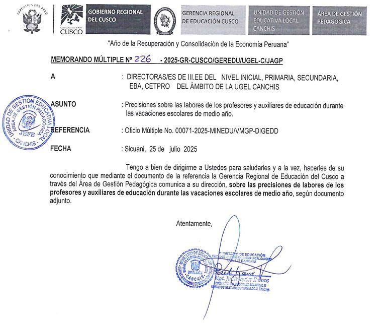 Precisiones sobre las labores de los profesores y auxiliares de educación durante las vacaciones escolares de medio año. 