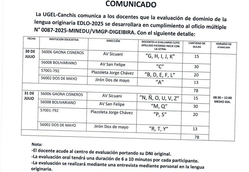 Comunicado - evaluación de dominio de la lengua originaria EDLO-2025