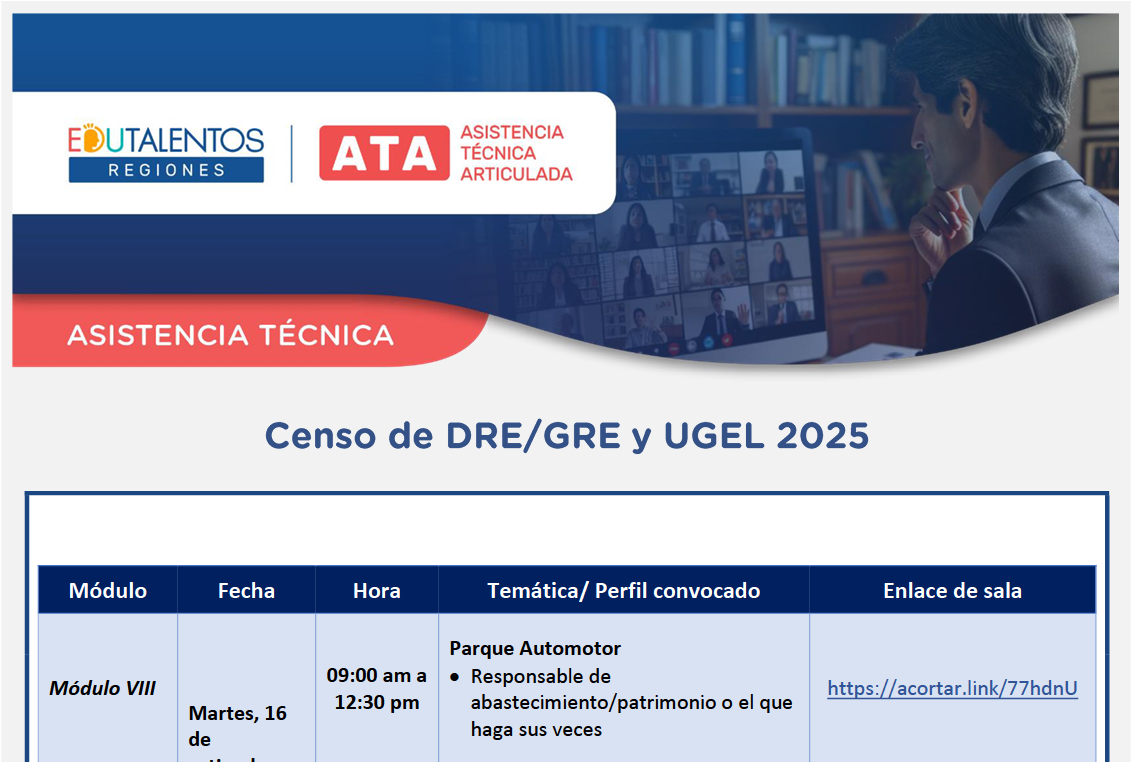 ATA asistencia técnica articulada censo de DRE/GRE y UGEL 2025