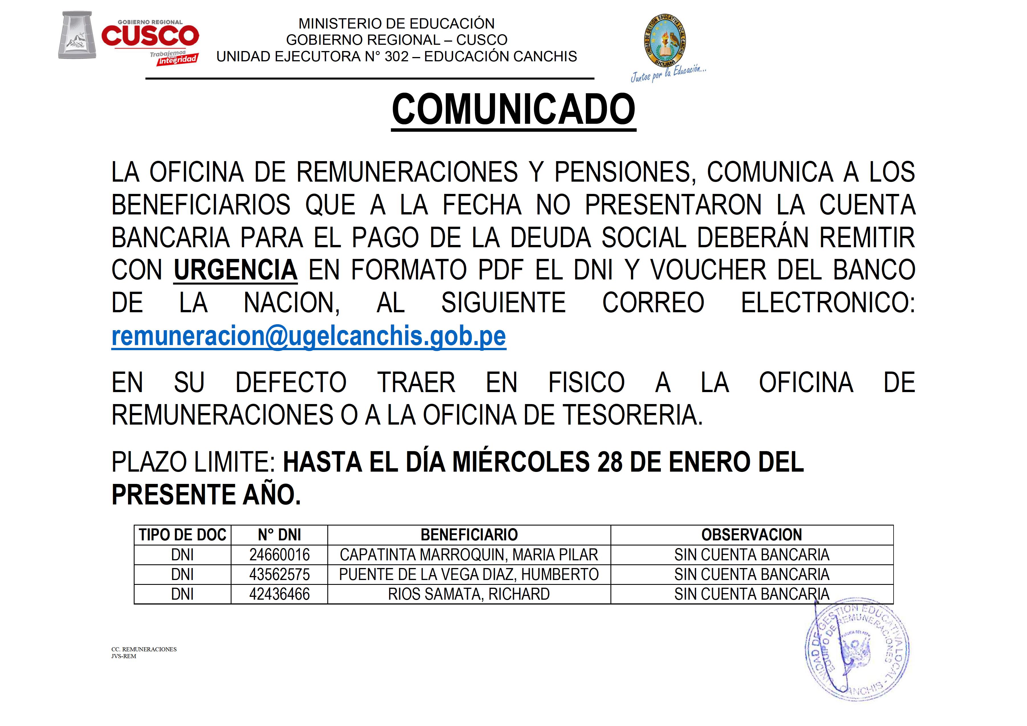 COMUNICADO - DEUDA SOCIAL