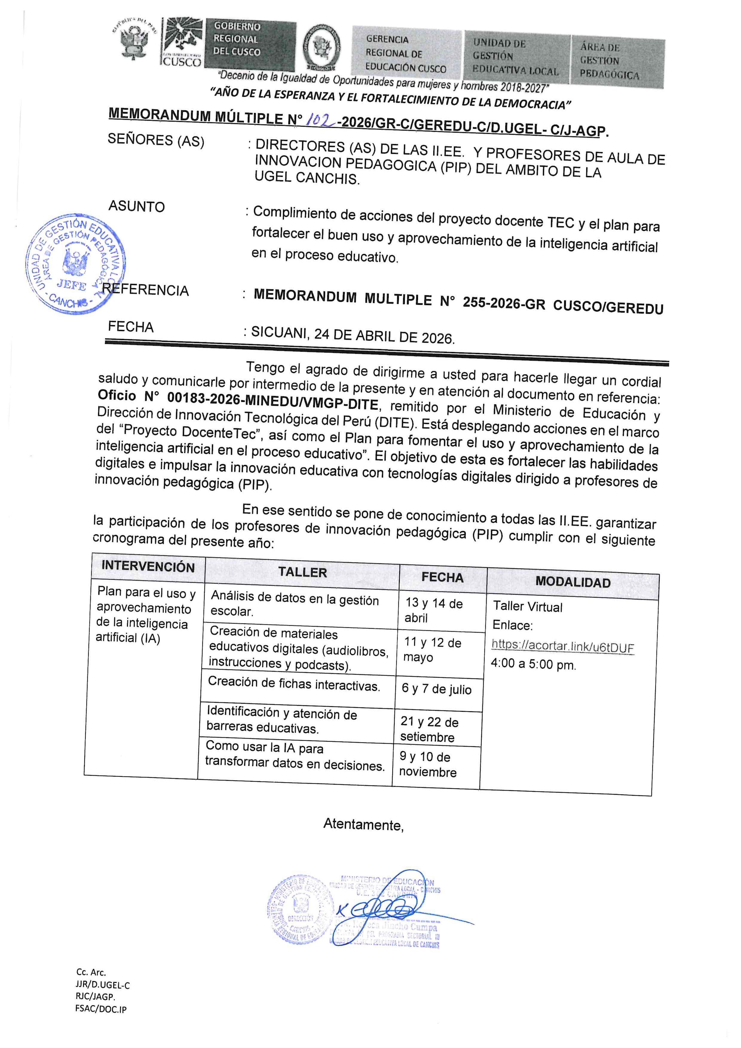 Complimiento de acciones del proyecto docente TEC y el plan para fortalecer el buen uso y aprovechamiento de la inteligencia artificial en el proceso educativo.
