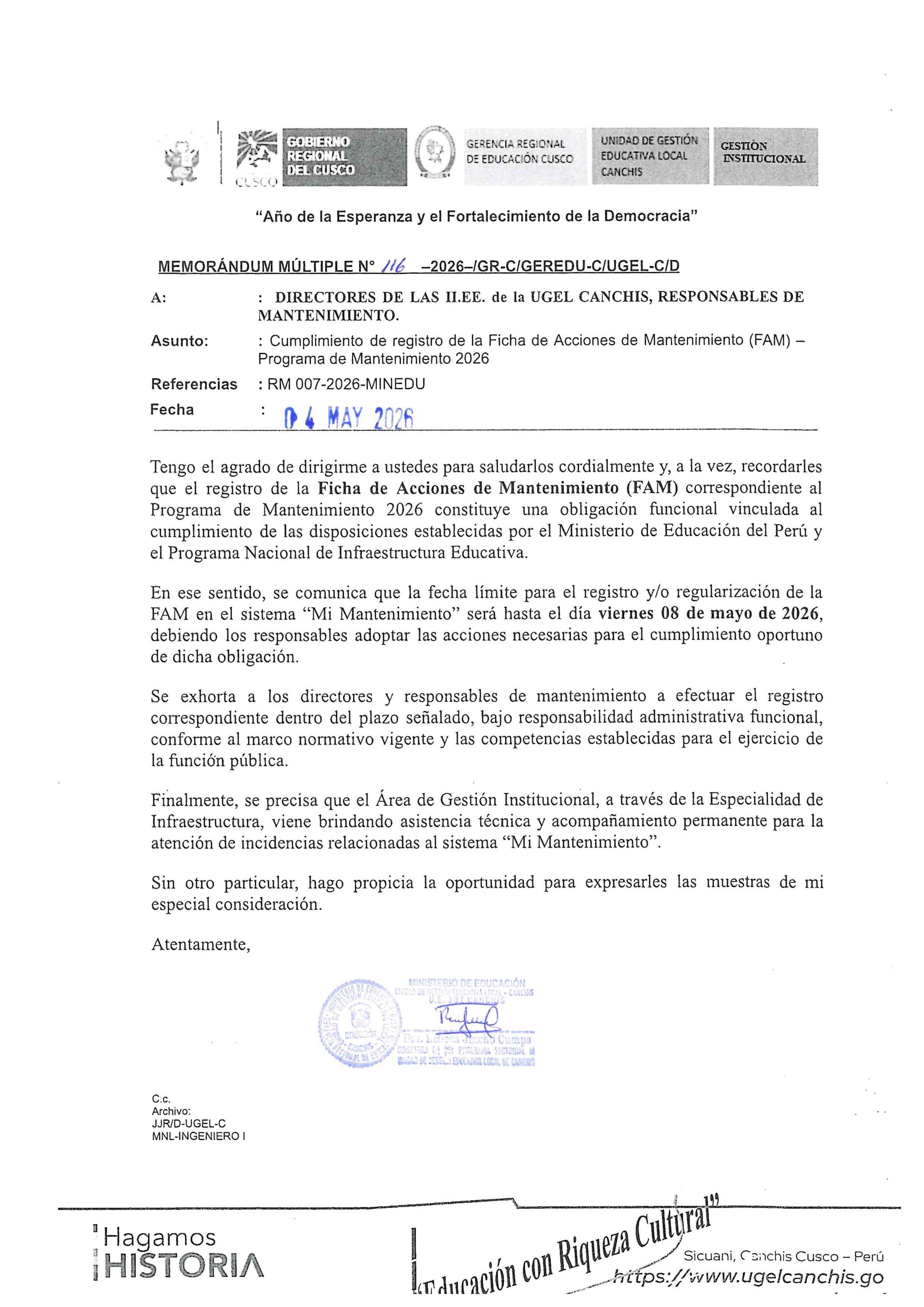 Cumplimiento de registro de la Ficha de Acciones de Mantenimiento (FAM) — Programa de Mantenimiento 2026.