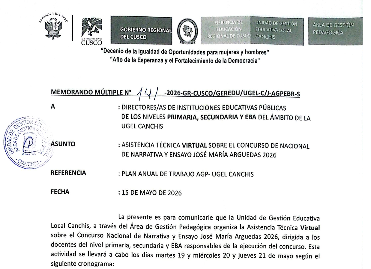 ASISTENCIA TÉCNICA VIRTUAL SOBRE EL CONCURSO DE NACIONAL DE NARRATiVA Y ENSAYO JOSÉ MARÍA ARGUEDAS 2026