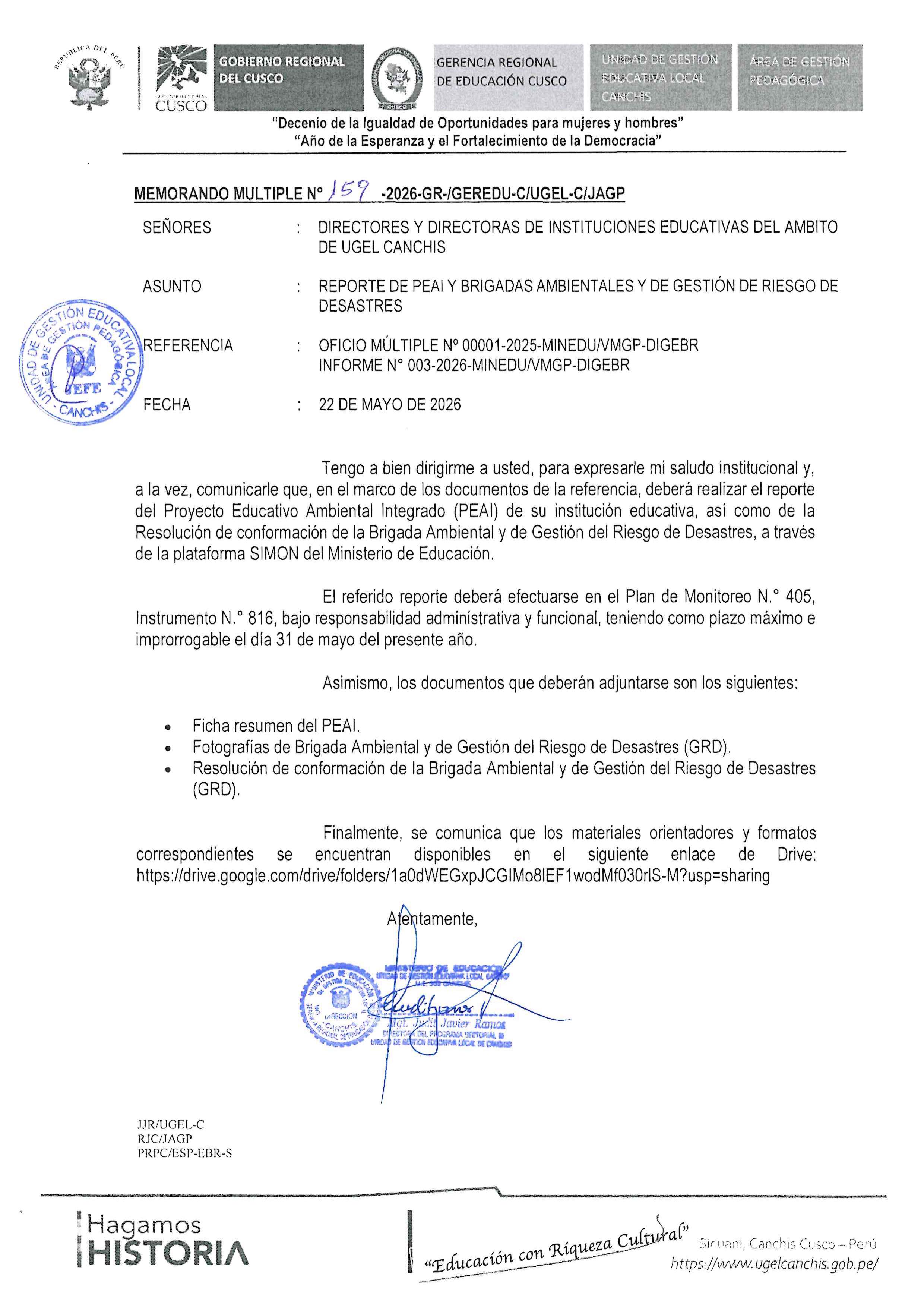 REPORTE DE PEAI Y BRIGADAS AMBIENTALES Y DE GESTIÓN DE RiESGO DE DESASTRES