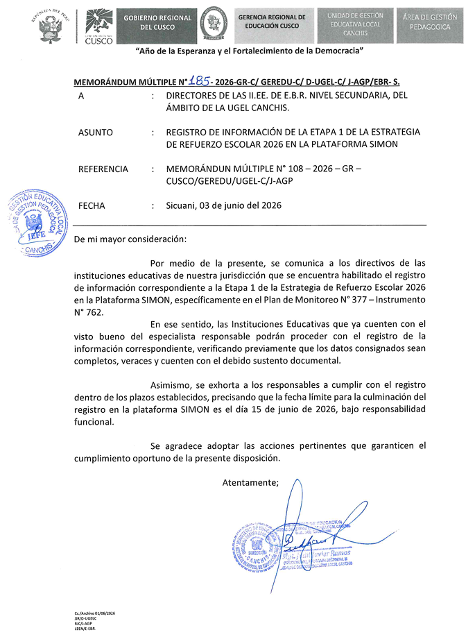 REGISTRO DE INFORMACIÓN DE LA ETAPA 1 DE LA ESTRATEGIA DE REFUERZO ESCOLAR 2026 EN LA PLATAFORMA SIMON