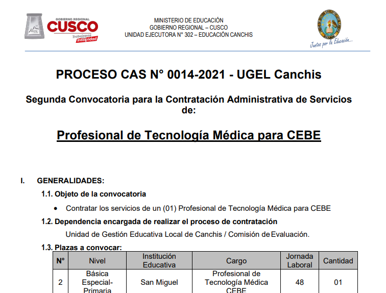 Read more about the article PROCESO CAS N° 0014-2021 – UGEL Canchis