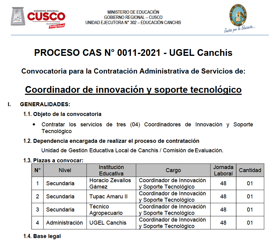Read more about the article PROCESO CAS N° 0011-2021 – UGEL Canchis