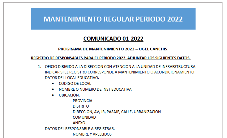 Read more about the article MANTENIMIENTO REGULAR PERIODO 2022