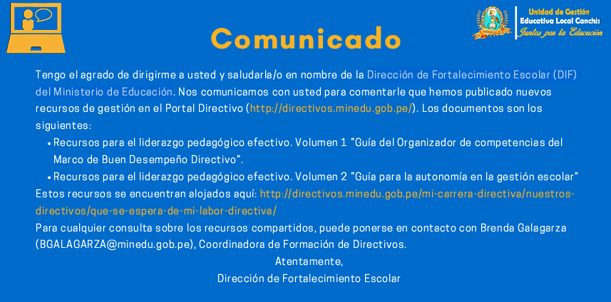 Read more about the article COMUNICADO – DIRECCIÓN DE FORTALECIMIENTO ESCOLAR (DIF) DEL MINISTERIO DE EDUCACIÓN