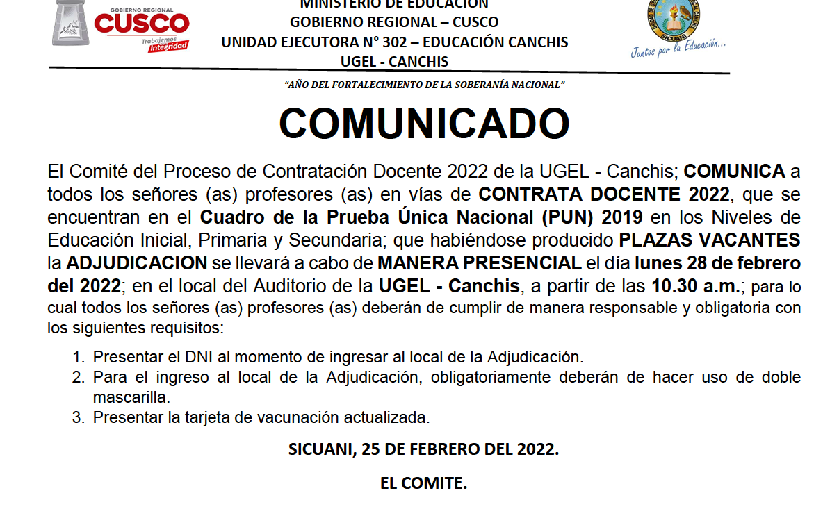 Read more about the article COMUNICADO – CONTRATA DOCENTE 2022