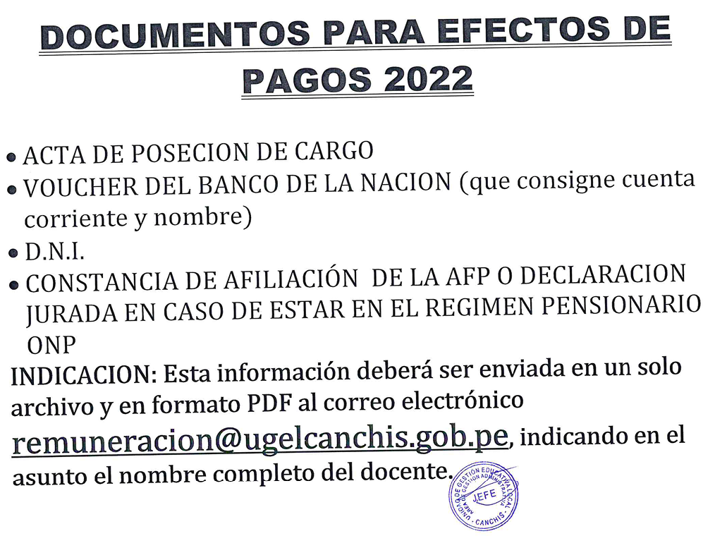 Read more about the article DOCUMENTOS PARA EFECTOS DE<br>PAGOS 2022