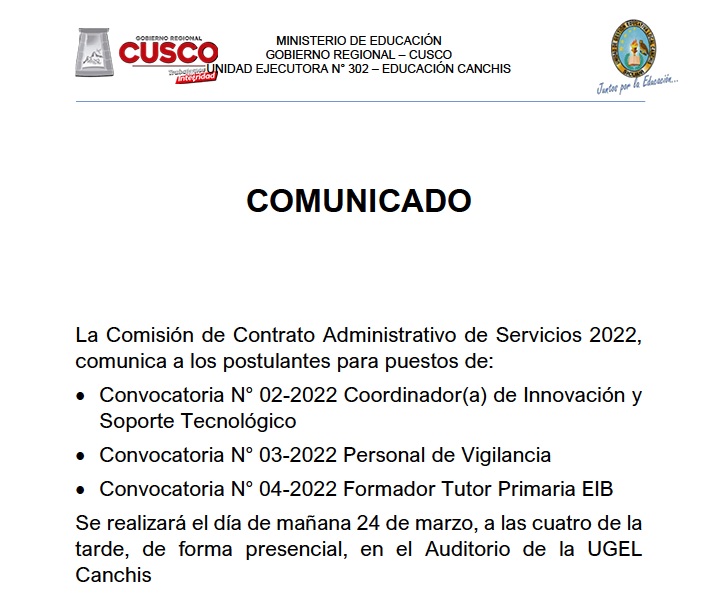 Read more about the article COMUNICADO – Contrato Administrativo de Servicios 2022