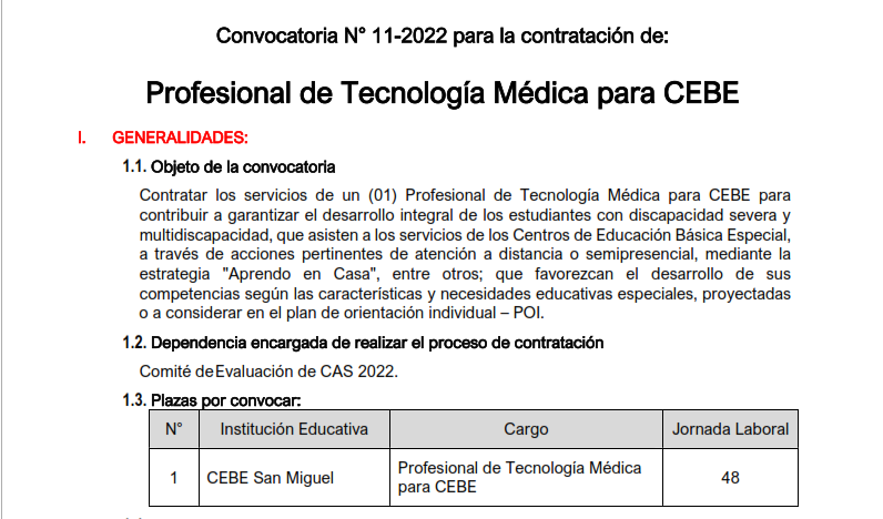 Read more about the article Convocatoria N° 11-2022 para la contratación de:  Profesional de Tecnología Médica para CEBE