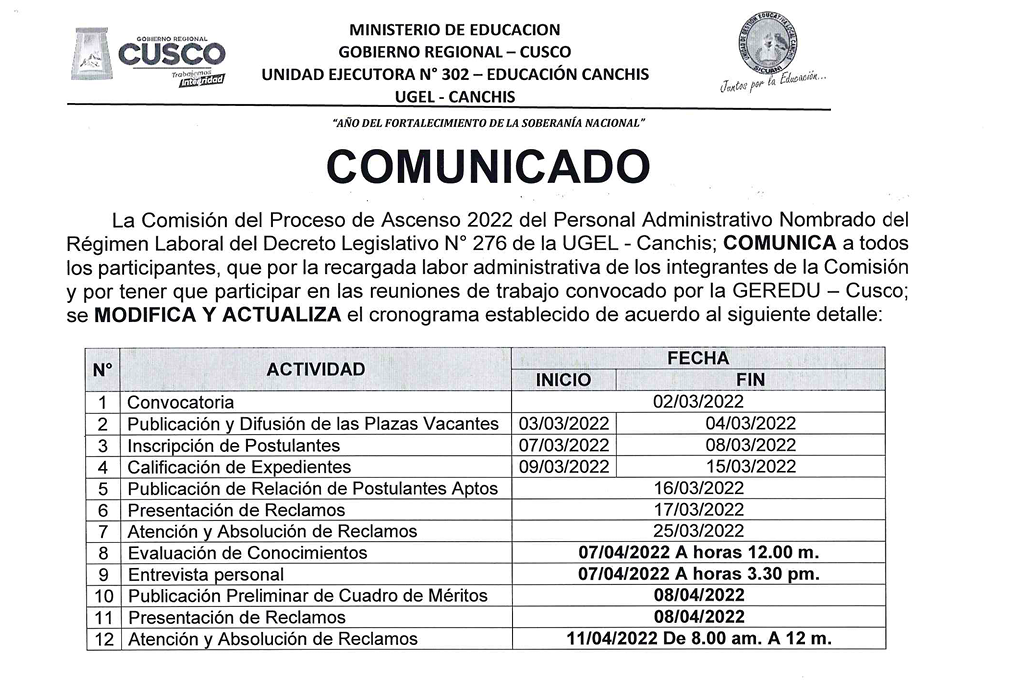 Read more about the article COMUNICADO – Ascenso 2022 del Personal Administrativo Nombrado del Régimen Laboral del Decreto Legislativo N° 276