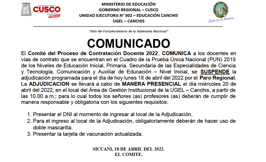 Read more about the article COMUNICADO – Proceso de Contratación Docente 2022