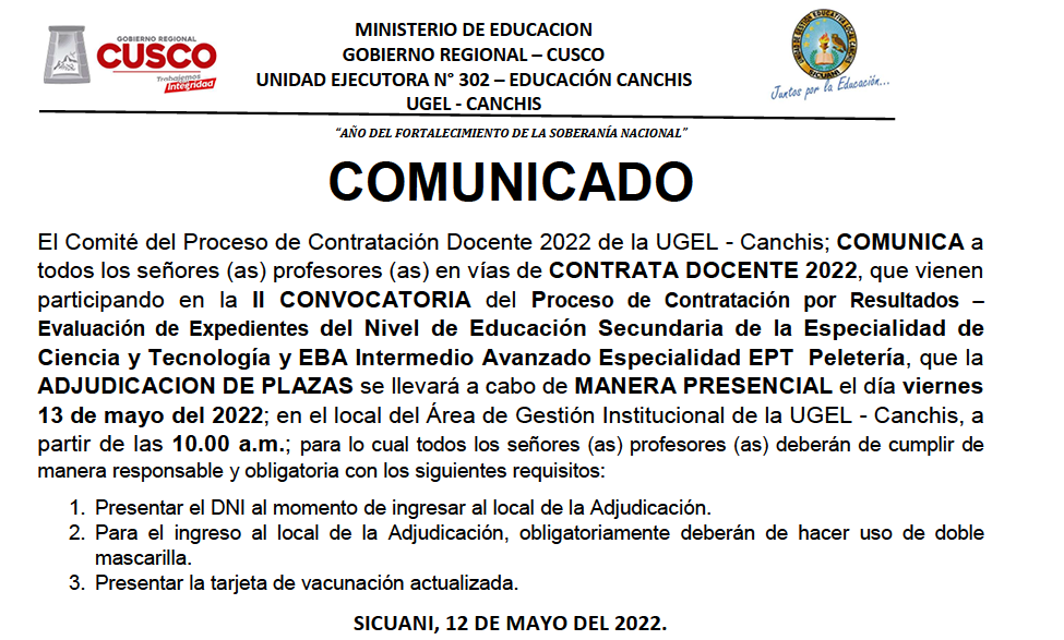 Read more about the article COMUNICADO – CONTRATA DOCENTE 2022
