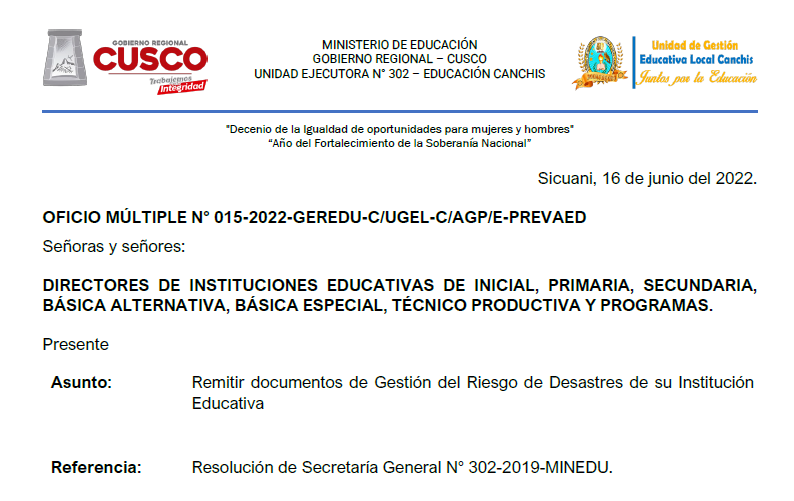 Read more about the article Remitir documentos de Gestión del Riesgo de Desastres de su Institución Educativa