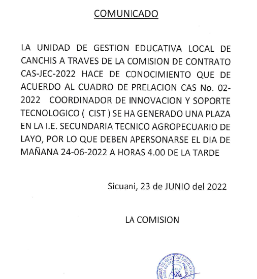 Read more about the article COMUNICADO – CAS JEC 002 -2022