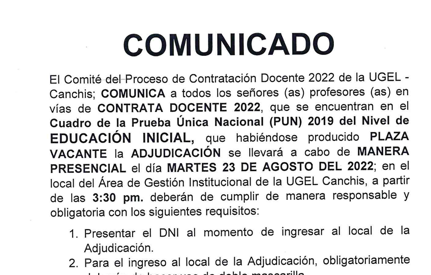 Read more about the article COMUNICADO – Proceso de Contratación Docente 2022 de la UGEL – Canchis
