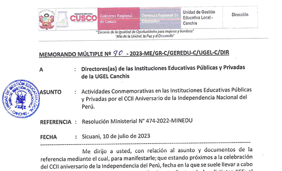 Read more about the article Actividades Conmemorativas en las Instituciones Educativas Públicas y Privadas por el CCII Aniversario de la Independencia Nacional del Perú.