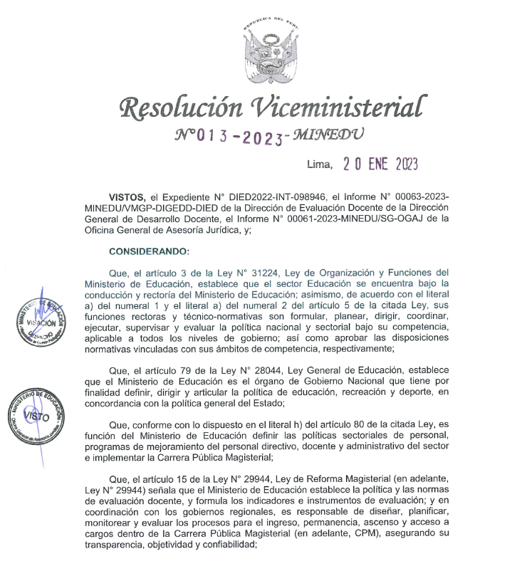 Read more about the article CRONOGRAMA DEL CONCURSO PÚBLICO PARA EL ASCENSO DE ESCALA DE LOS PROFESORES DE EDUCACIÓN BÁSICA EN LA CARRERA PÚBLICA MAGISTERIAL,CORRESPONDIENTE AL AÑO 2022, APROBADO POR LA RESOLUCIÓN VICEMINISTERIAL N° 063-2022-MINEDU Y MODIFICADO POR LA RESOLUCIÓN VICEMINISTERIAL N° 009-2023-MINEDU