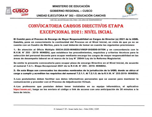 CONVOCATORIA CARGO DIRECTIVO NIVEL INICIAL 2021. - 0001