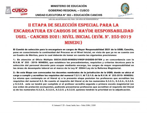 II ETAPA SELECCION ESPECIAL NIVEL INICIAL 2021. - 0001